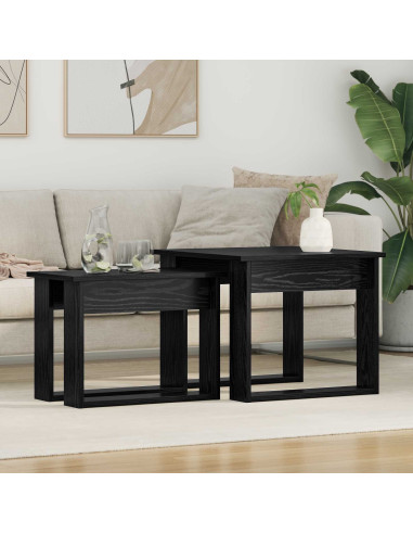 Set di Tavolini da Caffè 2 pcs Rovere Nero Legno multistrato