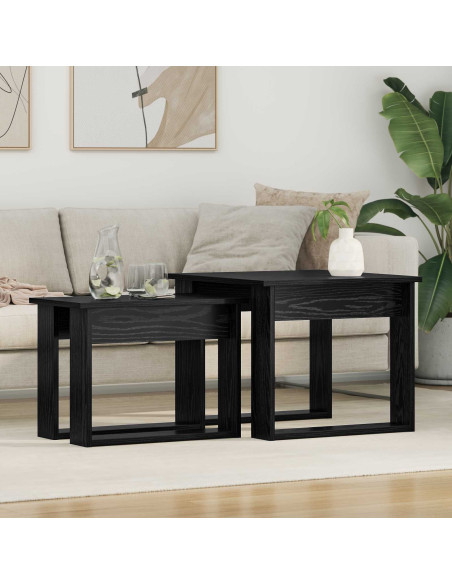 Set di Tavolini da Caffè 2 pcs Rovere Nero Legno multistrato