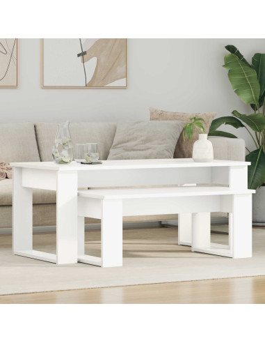 Set di Tavolini da Caffè 2 pcs Bianco Legno multistrato