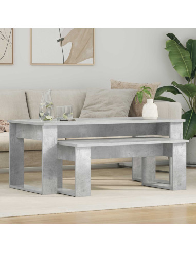 Set di Tavolini da Caffè 2 pcs Grigio cemento Legno multistrato