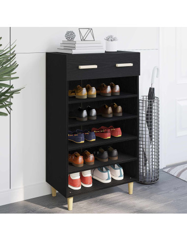 Mobile per scarpe con cassetto Rovere Nero 60 x 35 x 105 cm