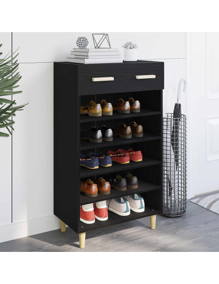 Mobile per scarpe con cassetto Rovere Nero 60 x 35 x 105 cm