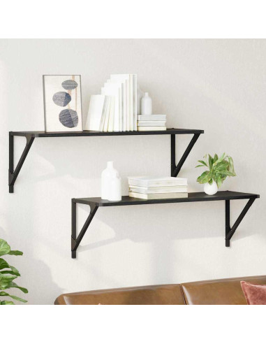 Scaffali da parete 2 pcs Rovere Nero 80 x 25 x 25,5 cm