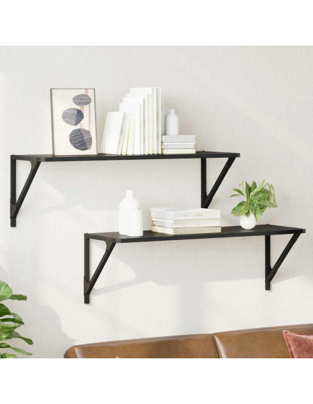 Scaffali da parete 2 pcs Rovere Nero 80 x 25 x 25,5 cm