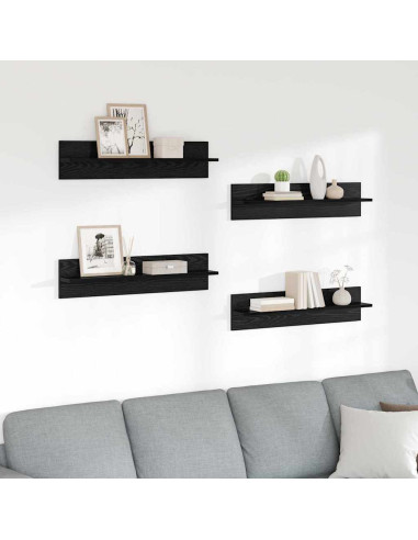 Scaffali da parete 4 pcs Rovere Nero 80 x 11,5 x 18 cm