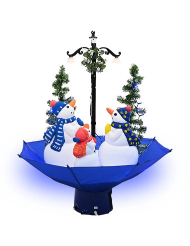 Albero di Natale con Nevicata e Base ad Ombrello Blu 75 cm PVC