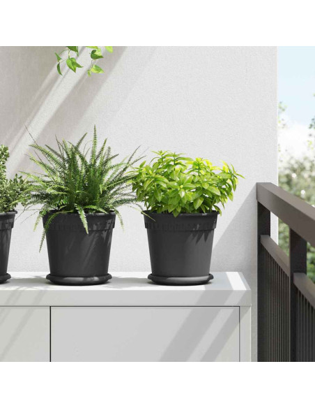 Vaso Rotondo per Fiori 6 pcs Nero Ø 19 x 16 cm Plastica