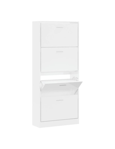 Scarpiera Bianco Lucido 63x24x147 cm in Legno Multistrato