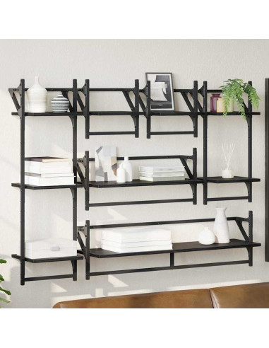 Set mensole da parete 6 pcs Rovere Nero 100 x 25 x 30 cm