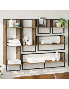 Set mensole da parete 6 pcs Rovere artigianale 100 x 25 x 30 cm