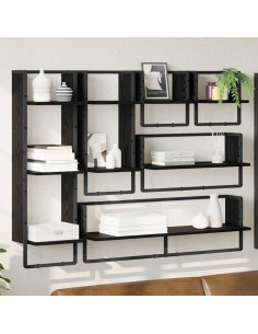 Set mensole da parete 6 pcs Rovere Nero 100 x 25 x 30 cm