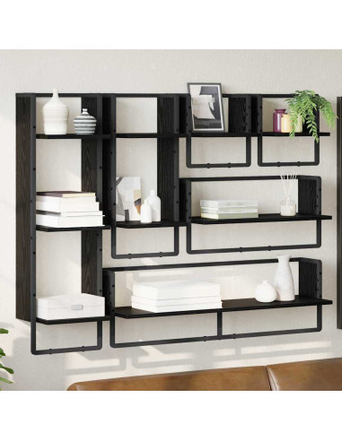 Set mensole da parete 6 pcs Rovere Nero 100 x 25 x 30 cm