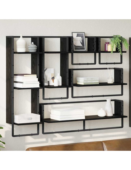 Set mensole da parete 6 pcs Rovere Nero 100 x 25 x 30 cm
