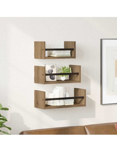 Set mensole da parete 3 pcs Rovere artigianale 40x16x14cm