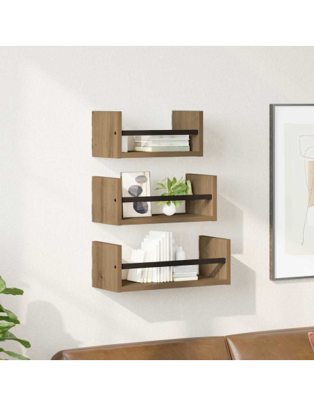 Set mensole da parete 3 pcs Rovere artigianale 40x16x14cm