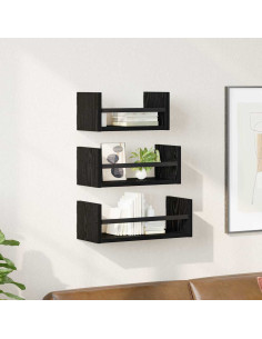 Set mensole da parete 3 pcs Rovere Nero 40x16x14cm