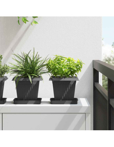 Vaso quadrato per fiori 6 pcs Nero 16 x 16 x 14 cm Plastica