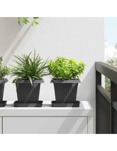 Vaso quadrato per fiori 6 pcs Nero 16 x 16 x 14 cm Plastica