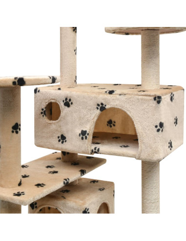 Albero per Gatti Tiragraffi Sisal 125 cm Zampe Stampate Beige