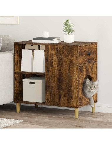 Casa per Gatti Rovere fumé 72 x 42.5 x 70 cm Legno multistrato