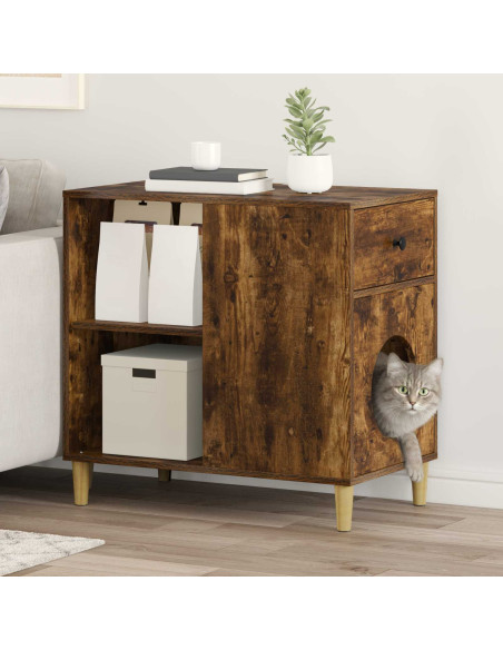 Casa per Gatti Rovere fumé 72 x 42.5 x 70 cm Legno multistrato