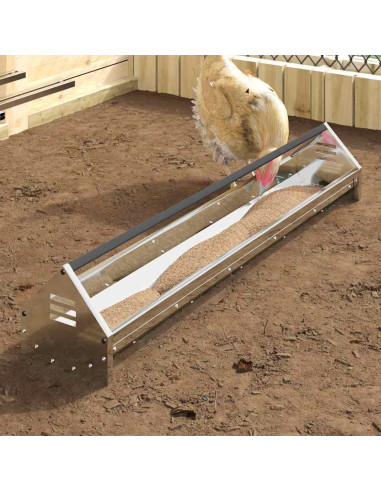 Mangiatoia per polli Argento 108 x 20,5 x 20 cm Acciaio zincato