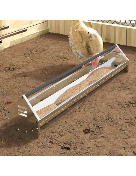Mangiatoia per polli Argento 108 x 20,5 x 20 cm Acciaio zincato