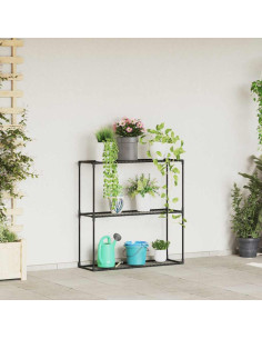 Supporto per piante a 3 livelli Nero 100 x 32 x 102 cm Acciaio