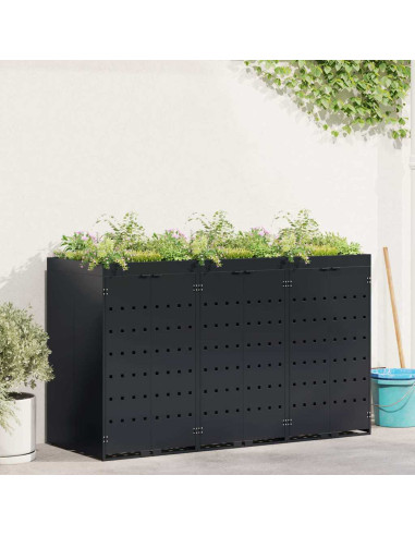 Contenitore per Rifiuti per 3 Bidoni Nero 204 x 77,5 x 121,5 cm