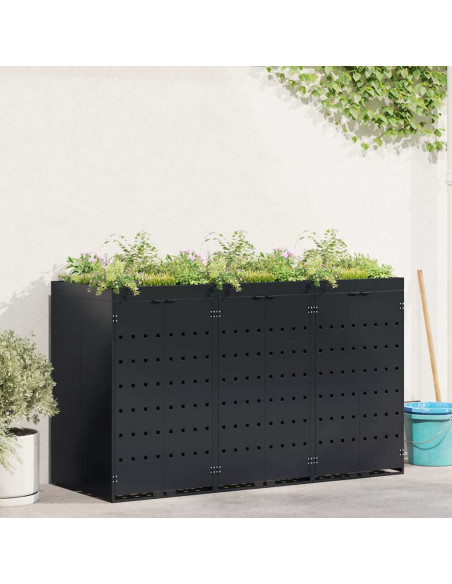 Contenitore per Rifiuti per 3 Bidoni Nero 204 x 77,5 x 121,5 cm