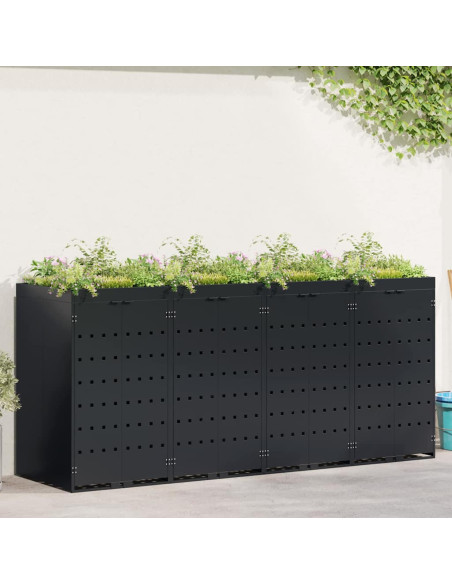 Contenitore per Rifiuti per 4 Bidoni Nero 272 x 77,5 x 121,5 cm