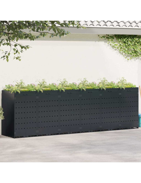 Contenitore per Rifiuti per 6 Bidoni Nero 408 x 77,5 x 121,5 cm