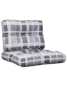 Cuscini per Pallet 2 pz Grigi a Quadri in Tessuto