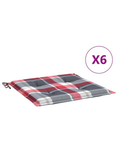 Cuscini per Sedia 6 pz a Quadri Rossi 40x40x4cm Tessuto Oxford