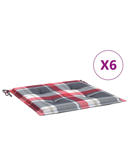 Cuscini per Sedia 6 pz a Quadri Rossi 40x40x4cm Tessuto Oxford