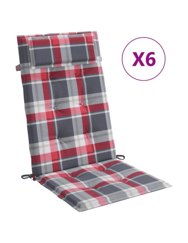 Cuscini Sedia Schienale Alto 6 pz a Quadri Rosso Tessuto Oxford