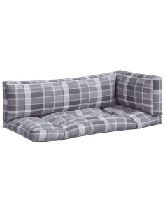 Cuscini per Pallet 3 pz a Quadri Grigi in Tessuto