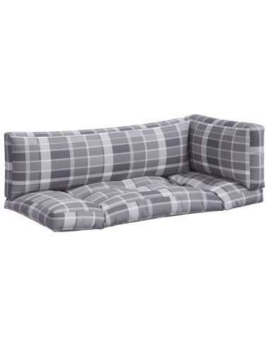 Cuscini per Pallet 3 pz a Quadri Grigi in Tessuto