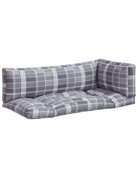 Cuscini per Pallet 3 pz a Quadri Grigi in Tessuto