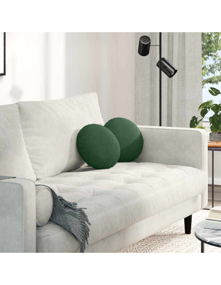 Cuscini per Seduta 2 pcs Verde Scuro Ø 30 cm Tessuto in Cords