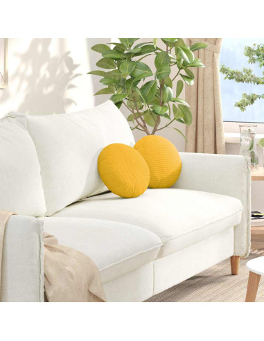 Cuscini per Seduta 2 pcs Giallo Chiaro Ø 30 cm Tessuto in Cords