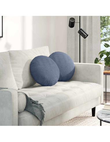 Cuscini per Seduta 2 pcs Blu Ø 40 cm Tessuto in Cords