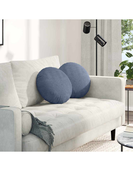 Cuscini per Seduta 2 pcs Blu Ø 40 cm Tessuto in Cords