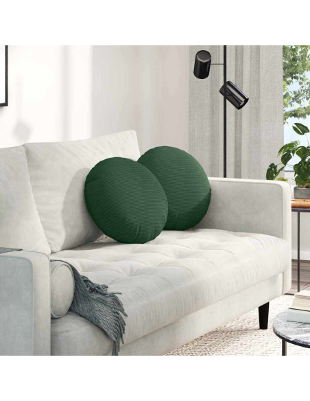 Cuscini per Seduta 2 pcs Verde Scuro Ø 40 cm Tessuto in Cords