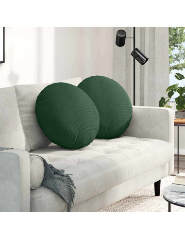 Cuscini per Seduta 2 pcs Verde Scuro Ø 50 cm Tessuto in Cords