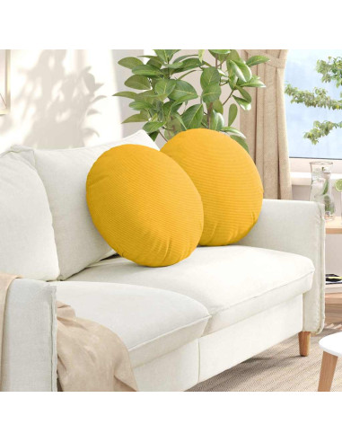 Cuscini per Seduta 2 pcs Giallo Chiaro Ø 50 cm Tessuto in Cords