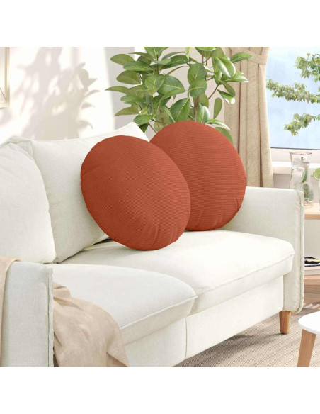 Cuscini per Seduta 2 pcs Rosso Arancio Ø 50 cm Tessuto in Cords