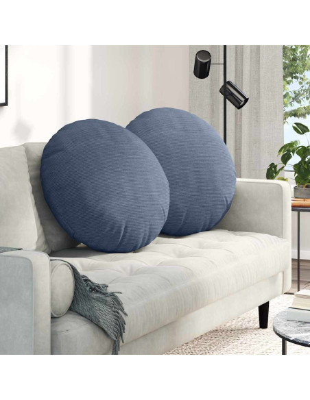 Cuscini per Seduta 2 pcs Blu Ø 80 cm Tessuto in Cords