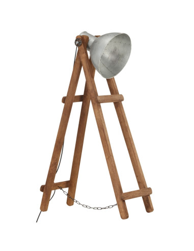 Lampada da Pavimento Argento E27 in Legno Massello di Mango