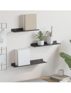 Scaffale da parete con lo scaffale 3 pcs Nero 80 x 9 x 2.5 cm